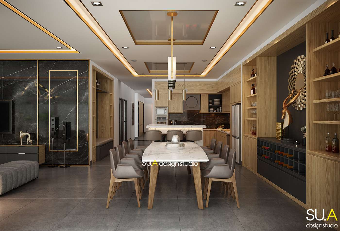 Không gian phòng bếp của mẫu biệt thự mang phong cách hiện đại