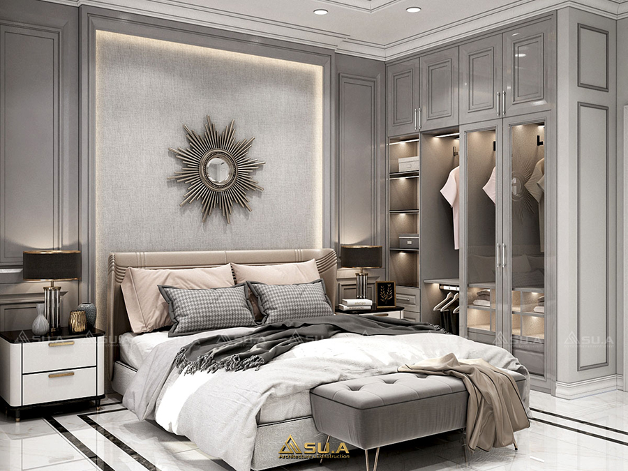 Không gian phòng ngủ nhỏ được thiết kế theo phong cách tân cổ điển sang trọng