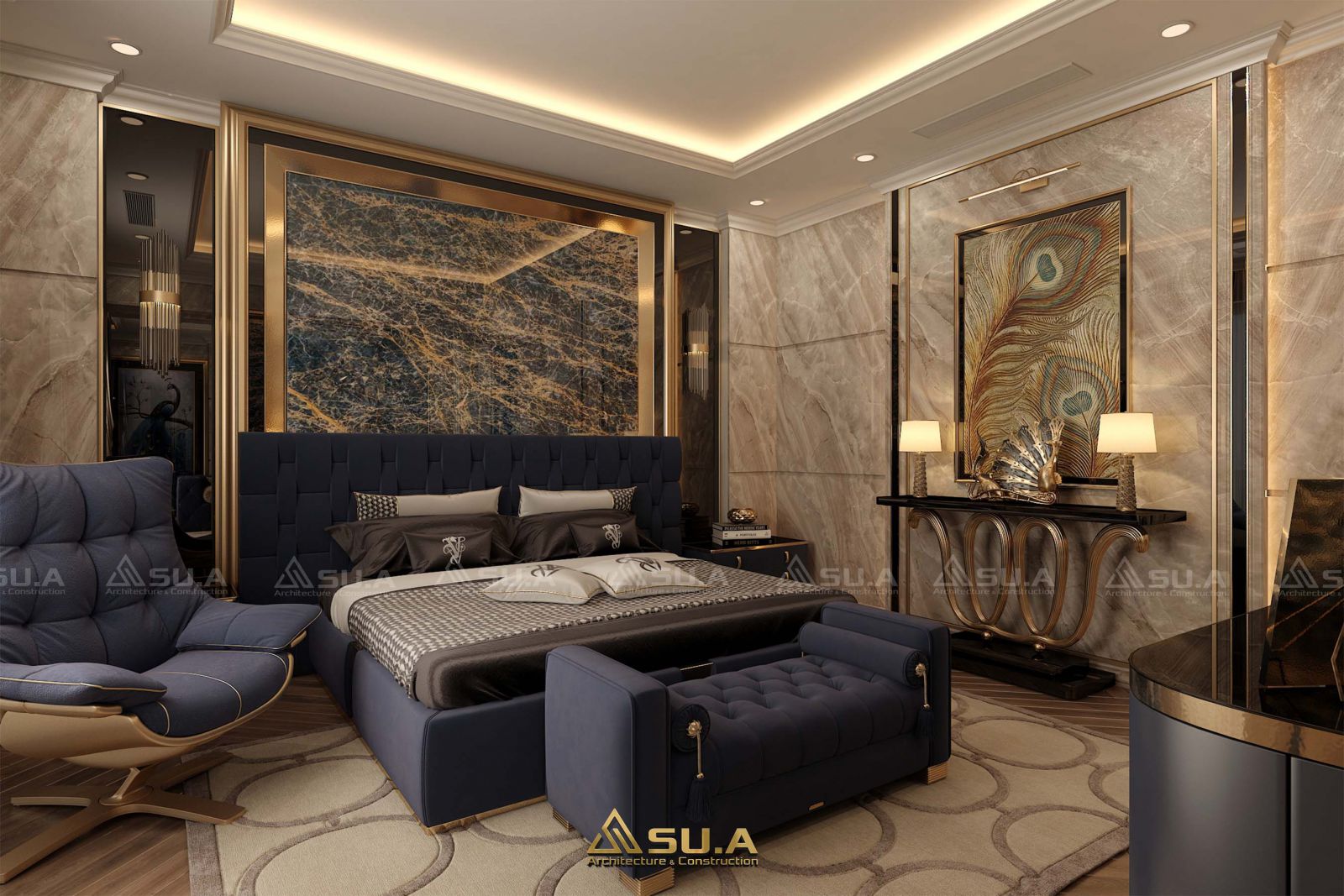 Mẫu phòng ngủ được thiết kế theo phong cách luxury đầy sang trọng